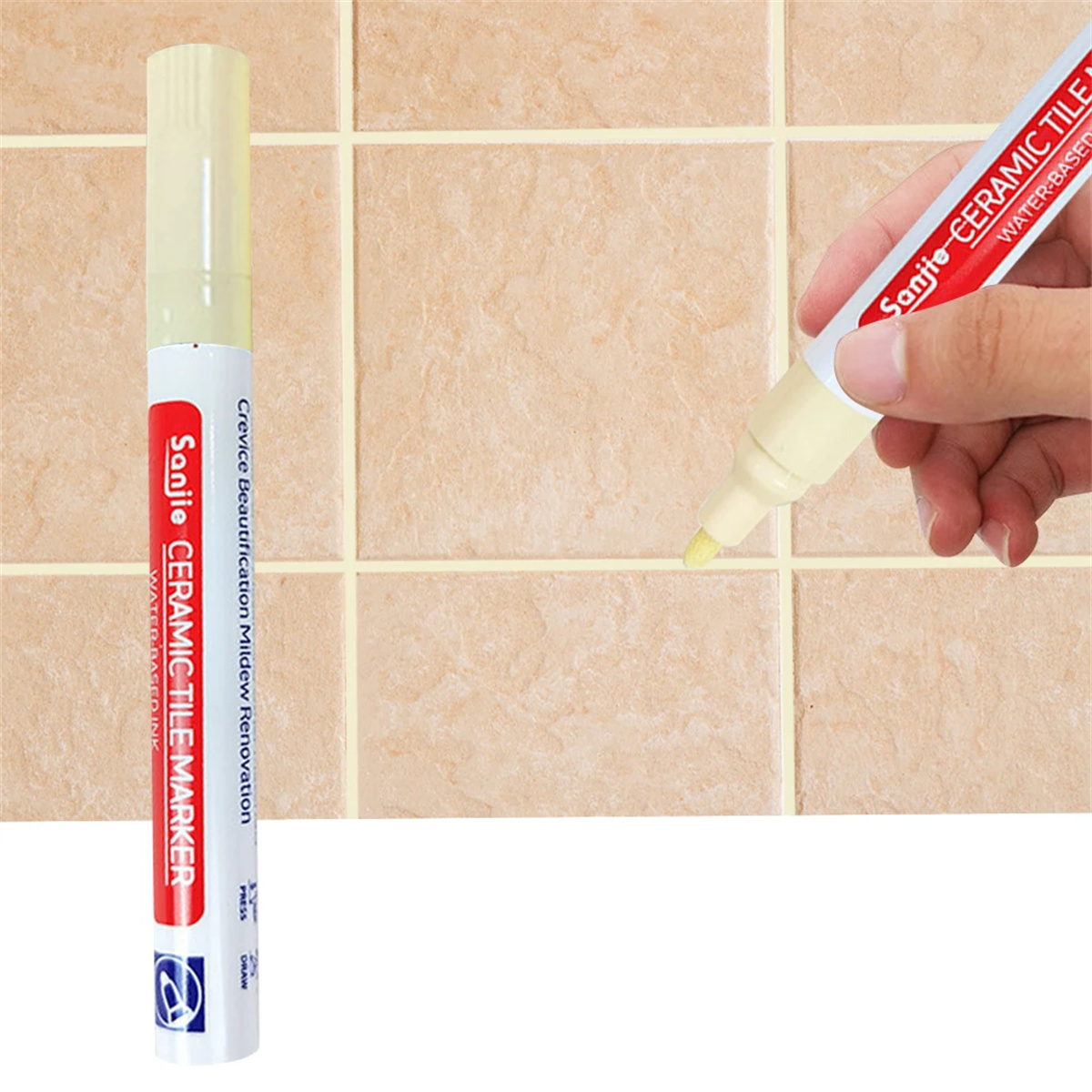 Marcador preto e bege à prova d'água, caneta de pintura para rejunte de azulejo, parede de banheiro, acessórios de ferramenta de decoração