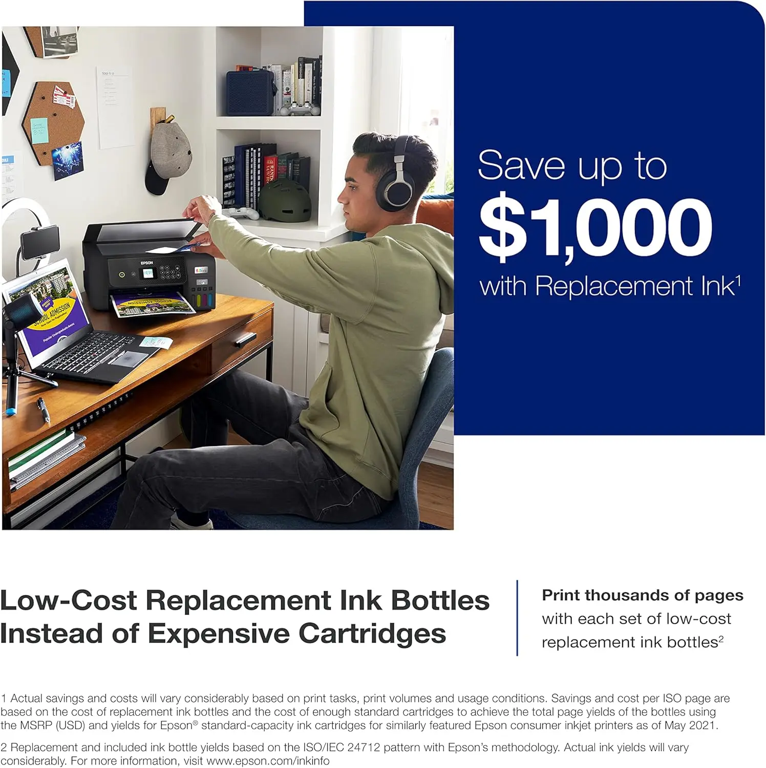 EcoTank ET-2800 Wireless Color All-in-One Cartridge-Free Supertank Printer with Scan and Copy â€“ The Ideal Basic Home- Black