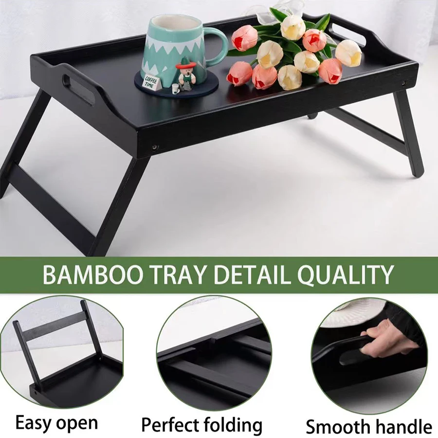 1pc Bamboo Small Table Foldable Tray Bedroom Simple Tea Tray Living Room Floor Computer Desk Board Multifunctional Reading Rack