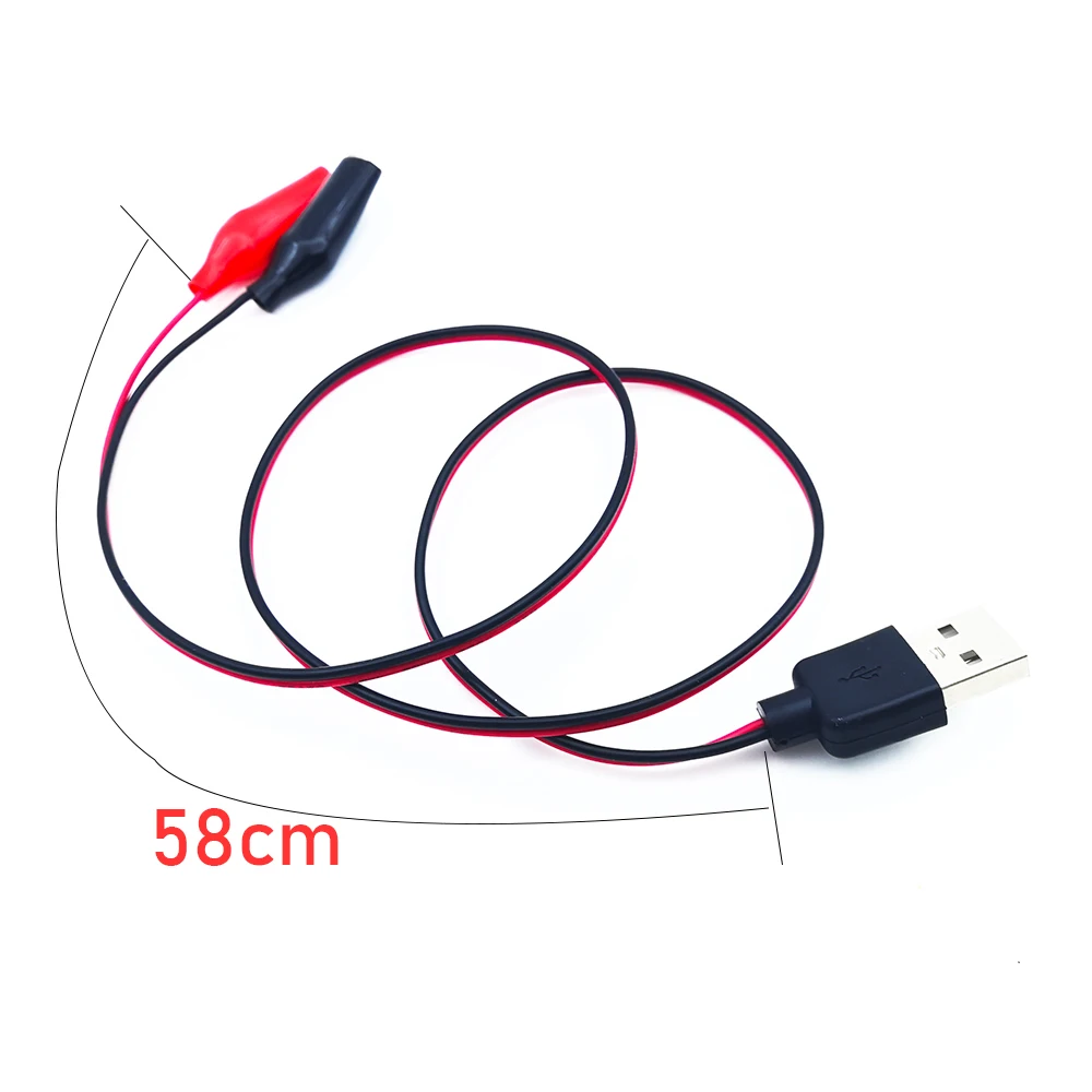 Clip de cocodrilo a USB, abrazaderas de cocodrilo a cable conector macho USB tipo A cables de prueba de cobre para probar la fuente de alimentación del circuito