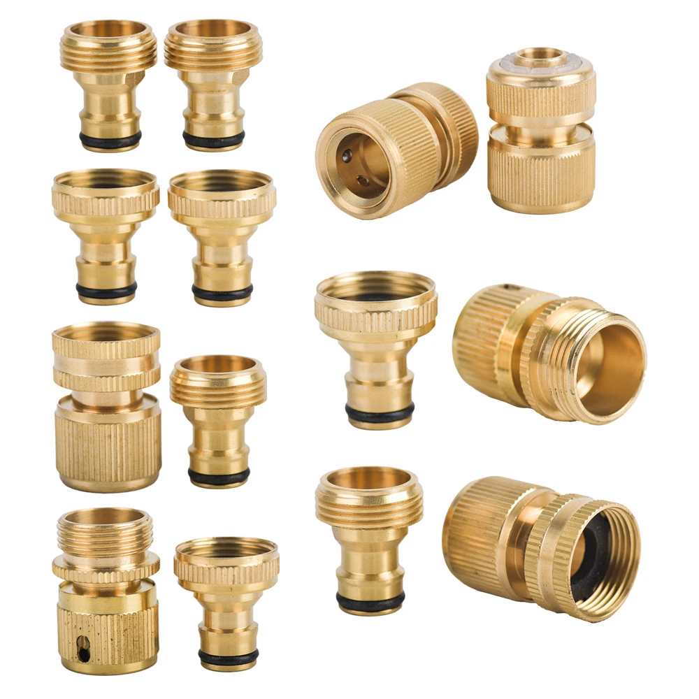 Brass Hose Quick Connector Fitting 1/2'' 5/8" 3/4'' 1''  Copper Thread Tap Coupling Garden Watering Gun Adapter