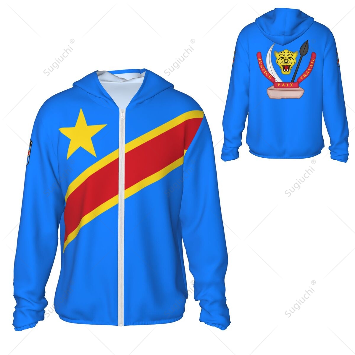 Demokratische Republik Kongo Sonnenschutz-Hoodie Sonnenschutzkleidung Angeln Radfahren Laufen Schnell trocknend mit Reißverschluss Polyester