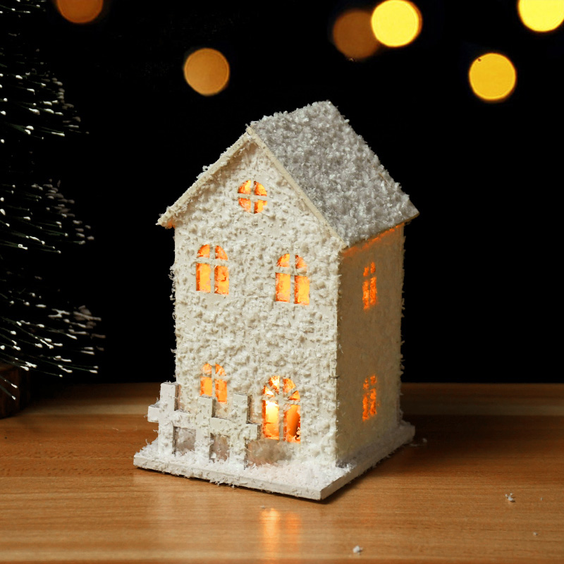 Casa de madera con luz Led navideña, cabina luminosa con copo de nieve, adornos navideños para el hogar, adornos navideños, regalos de Año Nuevo, 2024