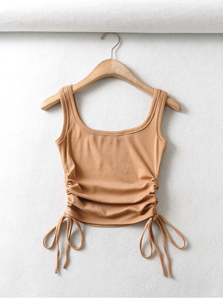 Fronceuse décontractée pour filles, couleur unie, proximité à deux côtés, glaçure Wstring, sexy, camisole précieuse, nouveauté