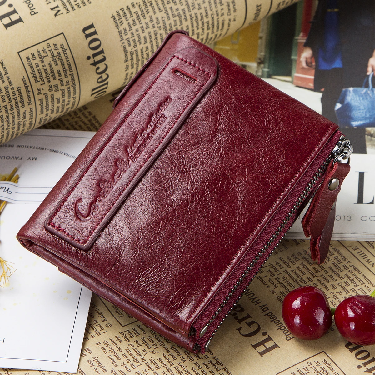 CONTACT'S billeteras cortas de cuero genuino para mujer, monedero de diseñador de lujo, tarjetero con Clip para dinero para mujer, billeteras personalizadas para hombre