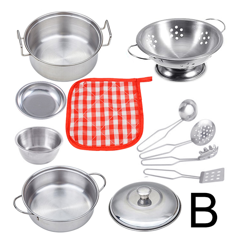 Bambini in acciaio inossidabile Fai finta di giocare con il cibo Set di pentole da cucina Giocattolo Mini gioco di cucina Pentola Pala in banda stagnata Giocattolo da cucina per bambini