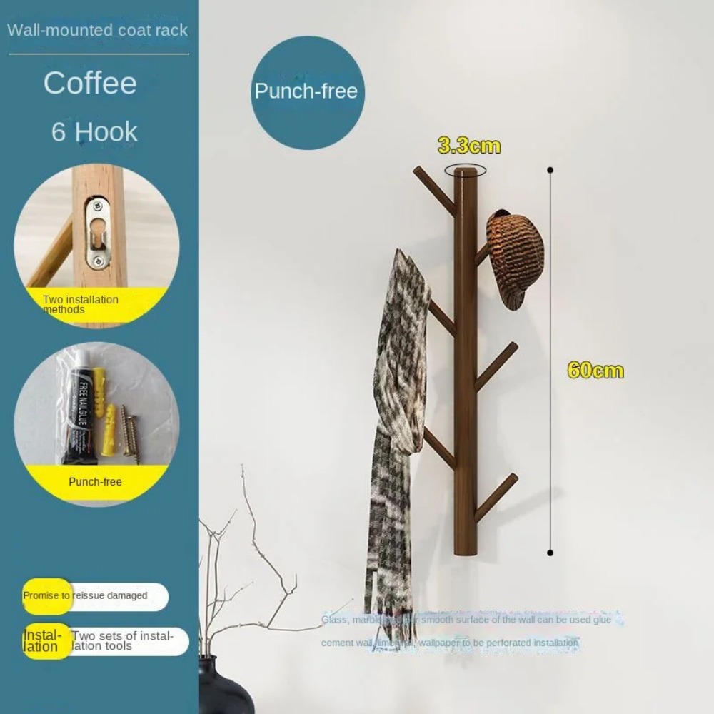 ไม้แขวนเสื้อใหม่ไม้แขวนผนังสาขาต้นไม้เสื้อผ้า Hook Home Storage ห้องนั่งเล่น Non Perforated หมวก
