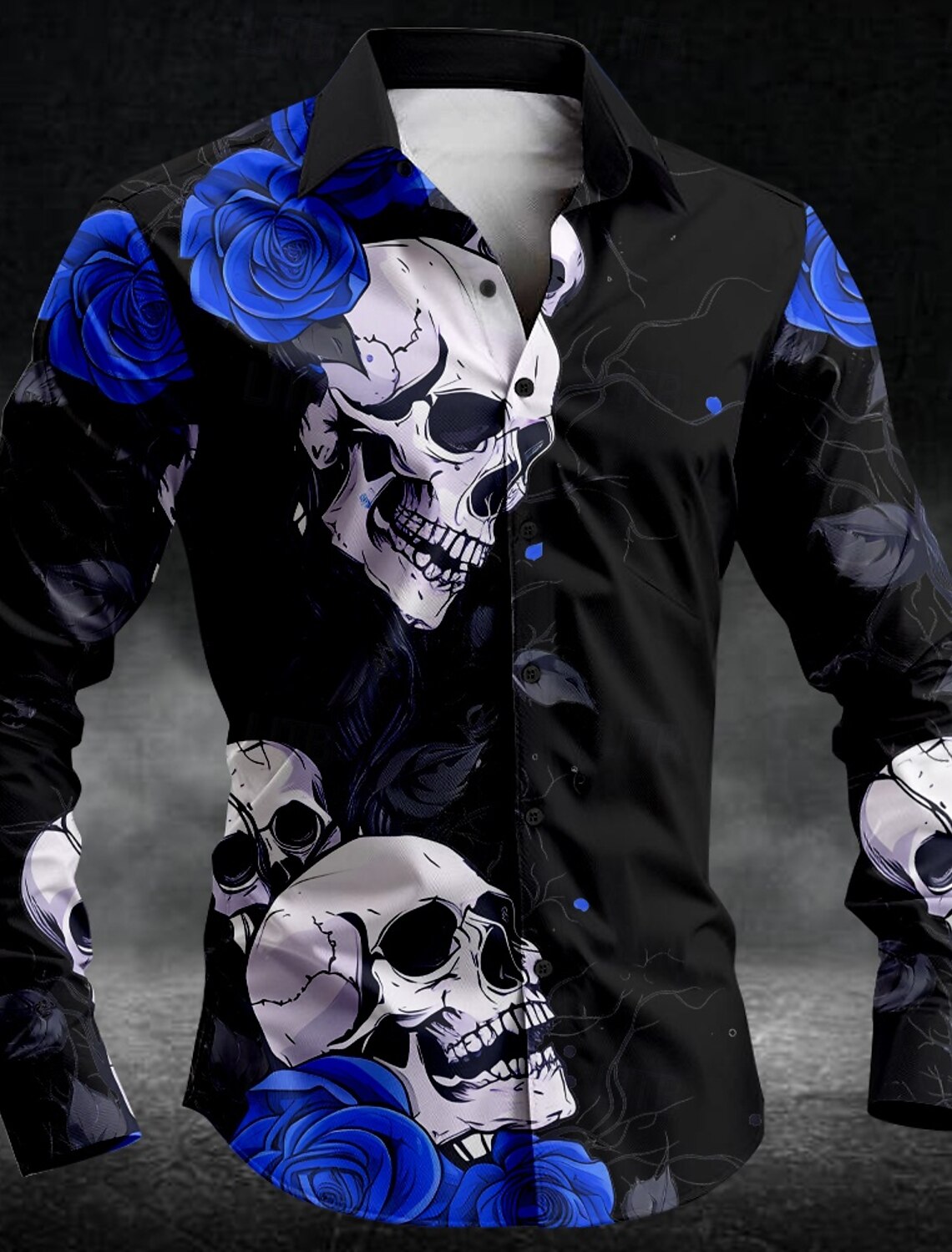 Camisa con botones para hombre, informal, oscura, con calavera rosa, manga larga, para fiesta, noche, camisa diaria, cuello, botón
