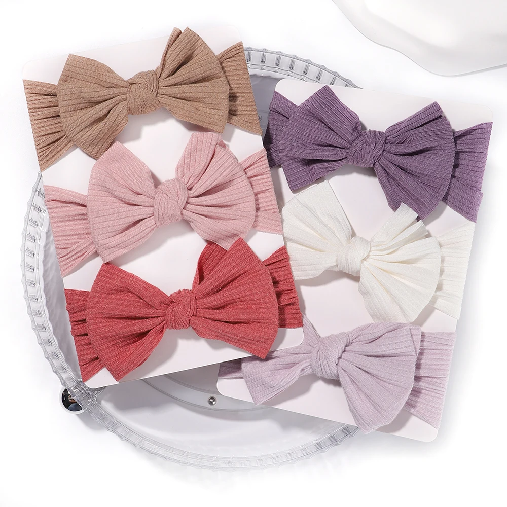 3 unids/set de diademas para bebé recién nacido, conjunto de bandas para el pelo con lazo de Color sólido, gorros infantiles de punto suave, turbante elástico, accesorios para el cabello de bebé