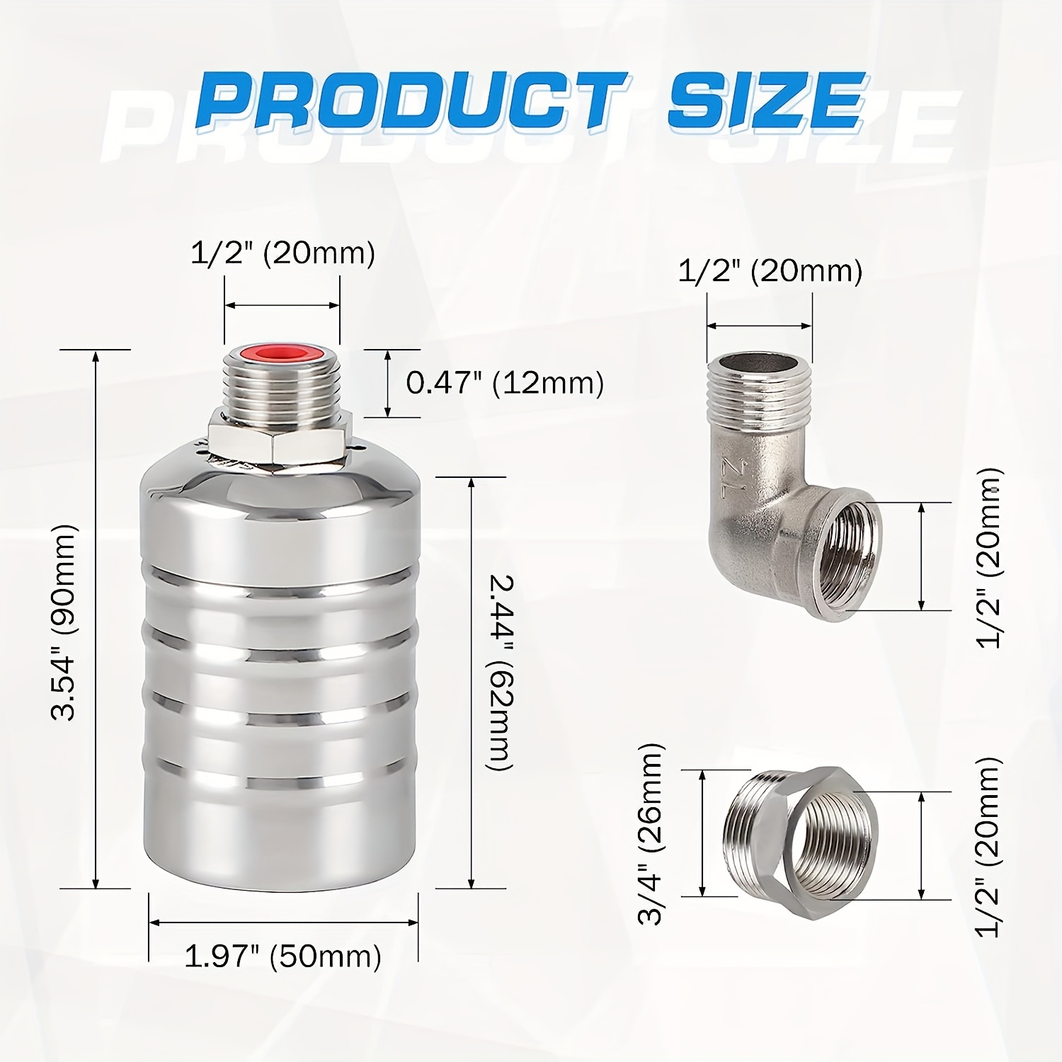 Válvula flutuante de controle de nível de água totalmente automática de aço inoxidável 304, mini válvula flutuante de fechamento automático de 1/2 “3/4” sem energia, tanque de água, torre de água, controlador automático de nível de água