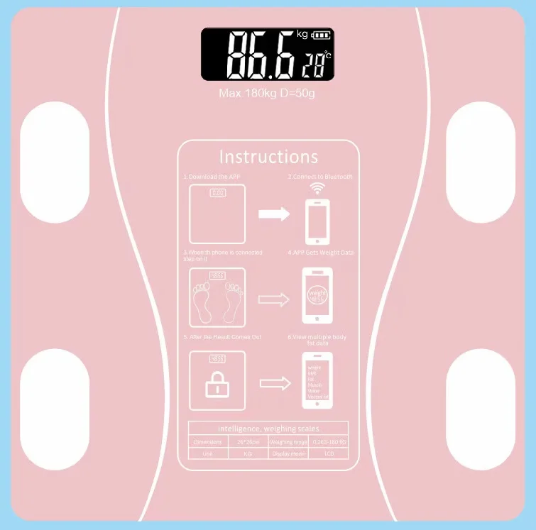 Balança de gordura corporal inteligente, sem fio, digital, para banheiro, analisador de composição corporal com aplicativo de smartphone, compatível com bluetooth