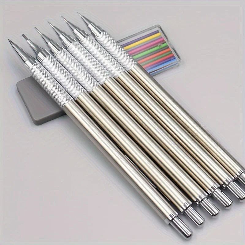 Lápices mecánicos totalmente metálicos 0,3, 0,5, 0,7, 0,9, 1,3 2,0 mm Recambios de plomo Arte, escritura, bocetos Diseño retráctil
