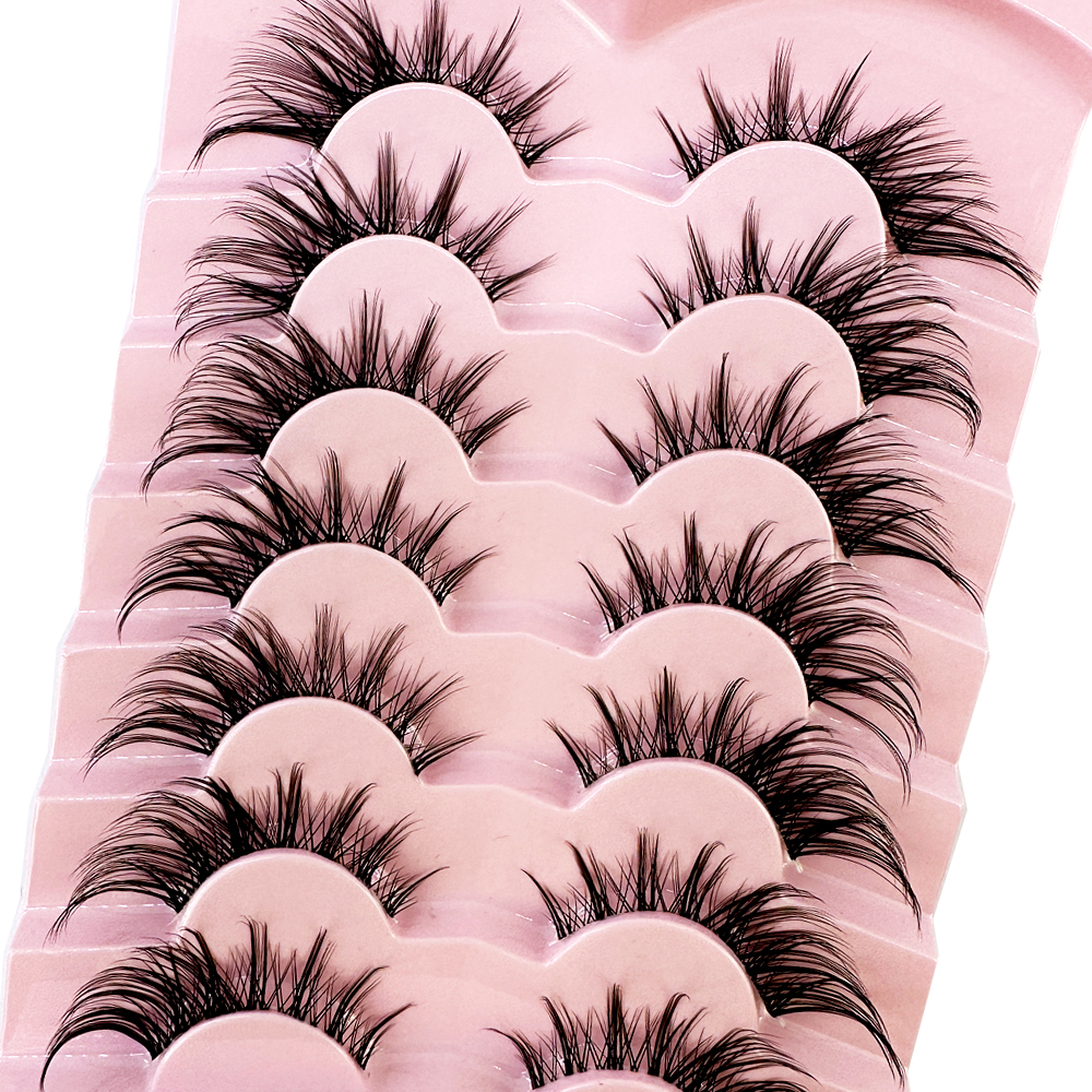 NEW 7Pairs Lashes manga Lashes 3D Clear Band Lashes Natural Look Wispy Mink Eyelashes Fluffy Cat Eye Lashes Pack Fake Eyelashes