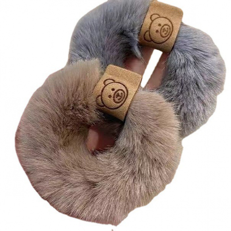 Outono e inverno remendo de pelúcia urso toalha anel laço de cabelo estilo coreano acessórios para o cabelo bandana grosso alta elástica corda de cabelo