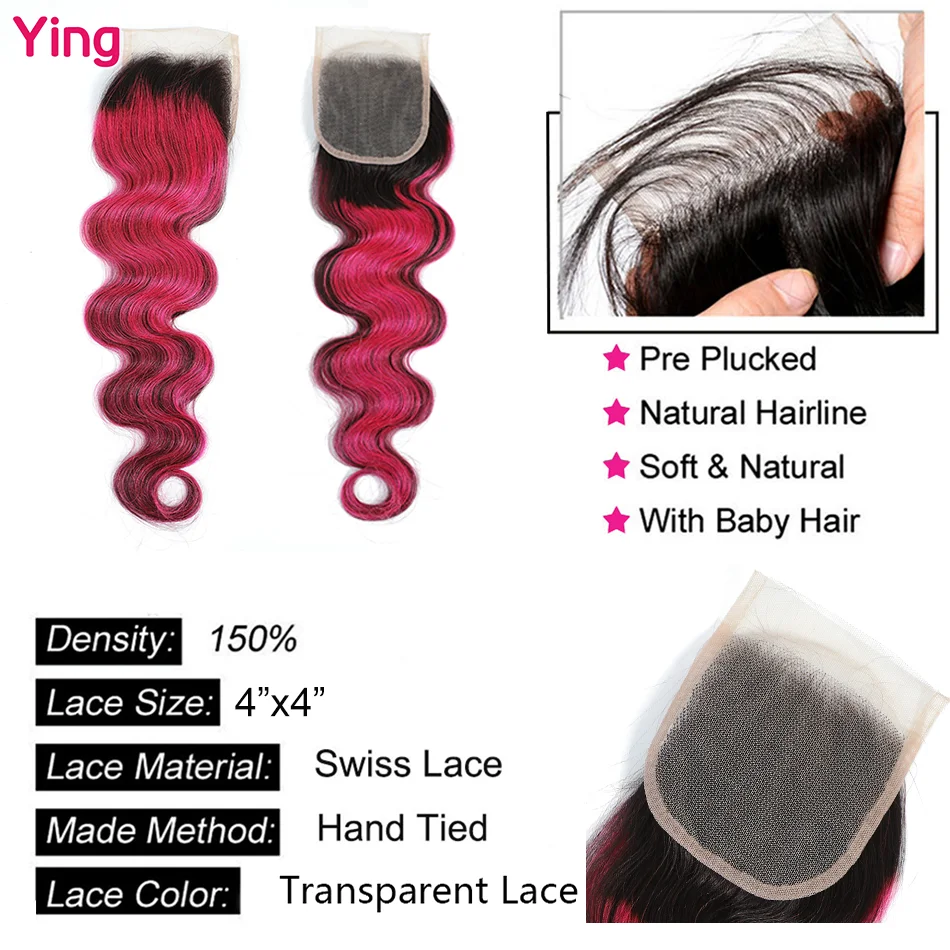 Destaque Pink Body Wave 3 Pacotes com fechamento 4x4 28 Pacotes de 30 Polegada com Frontal 100% Remy Hair Weave Bundle com fechamento