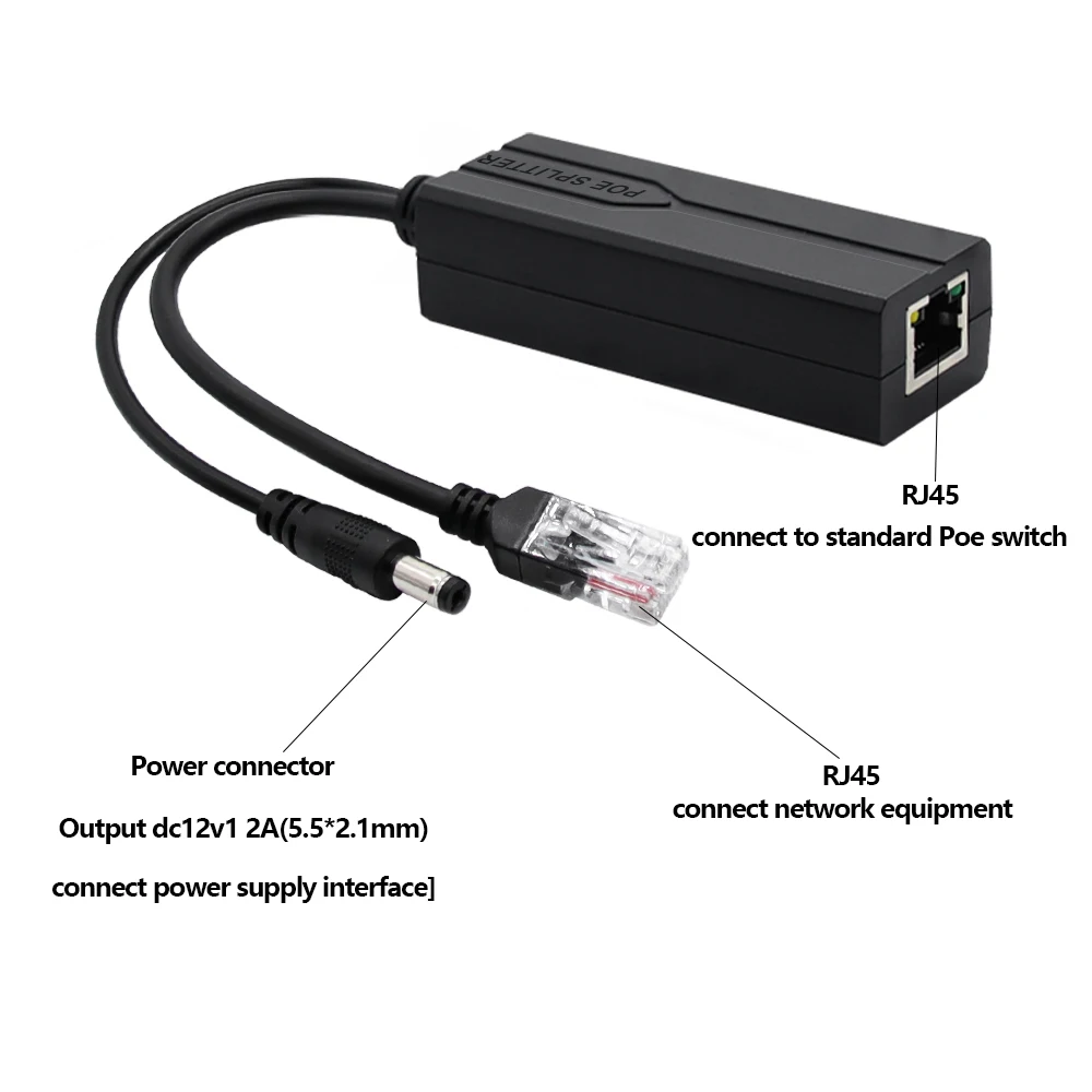 Разветвитель POE от 24 В/48 В до 12 В/5 В IEEE 802.3af Выходная мощность через Ethernet-сплиттер Адаптер Система безопасности (Plug and Play)