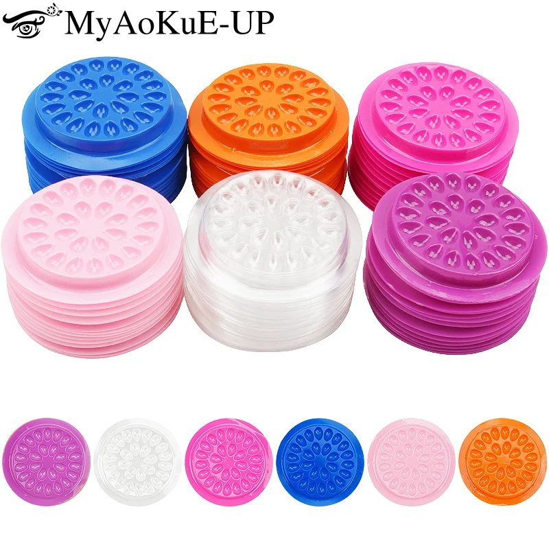 Soporte de pegamento para pestañas, suministros de extensión de pestañas, paleta adhesiva, junta de plástico, almohadillas de pegamento para pestañas, herramienta de maquillaje, 20/100 piezas