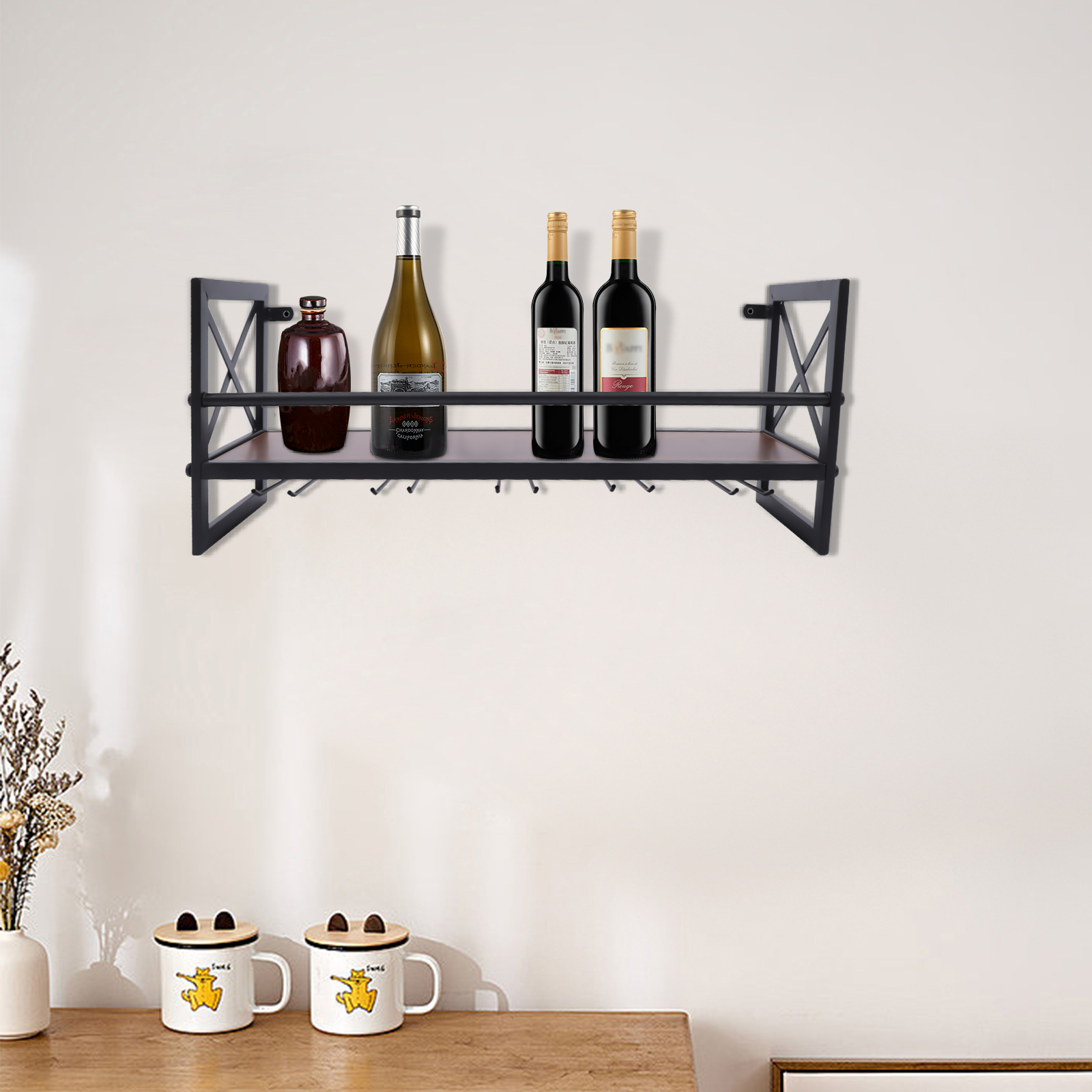 Bar Weinregal Wand-Montiert Dekor Eisen Weinregal Flasche Champagner Glas Halter Regale Bar Home Party