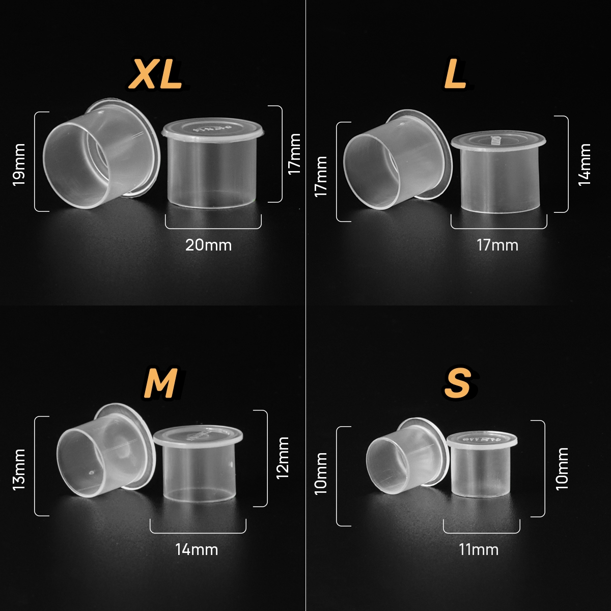 Mamba 1000 Uds tapas de tinta de tatuaje S/M/L/XL vasos de tinta de tatuaje desechables con Base pigmento de plástico transparente contenedor de maquillaje permanente