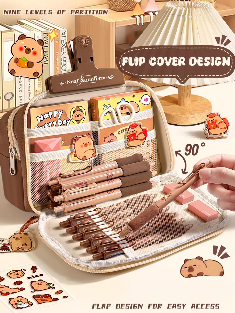 Kawaii 대용량 연필 모세관 케이스 학교 가방 파우치 박스 학교 용품 용품 소녀 키트 귀여운 편지지