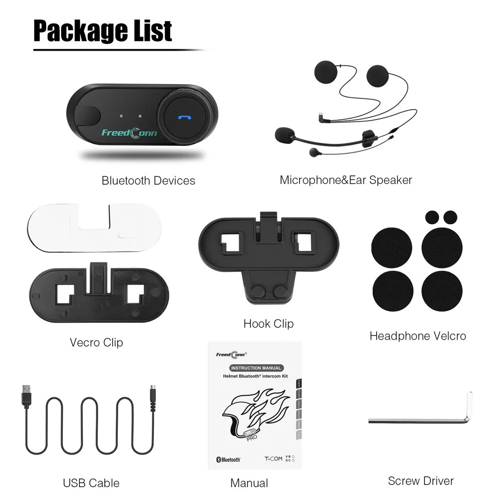 Freedconn T Com VB auriculares para casco de motocicleta, intercomunicador estéreo Bluetooth para llamadas, comunicación inalámbrica, interfono FM para compartir música