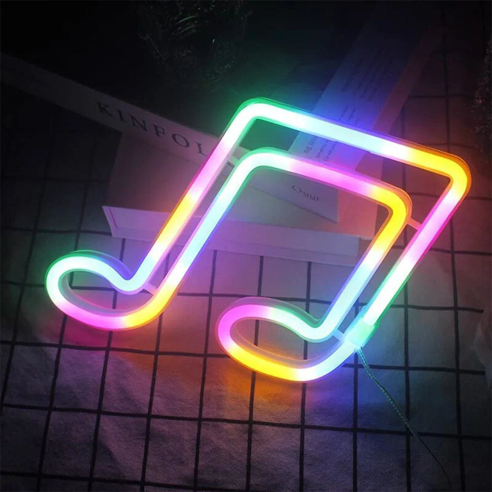 USB/배터리 LED 네온 사인 조명 파티 벽 아트 장식 룸 바 맥주 네온 램프 벽 교수형 네온 사인 음표 야간 조명