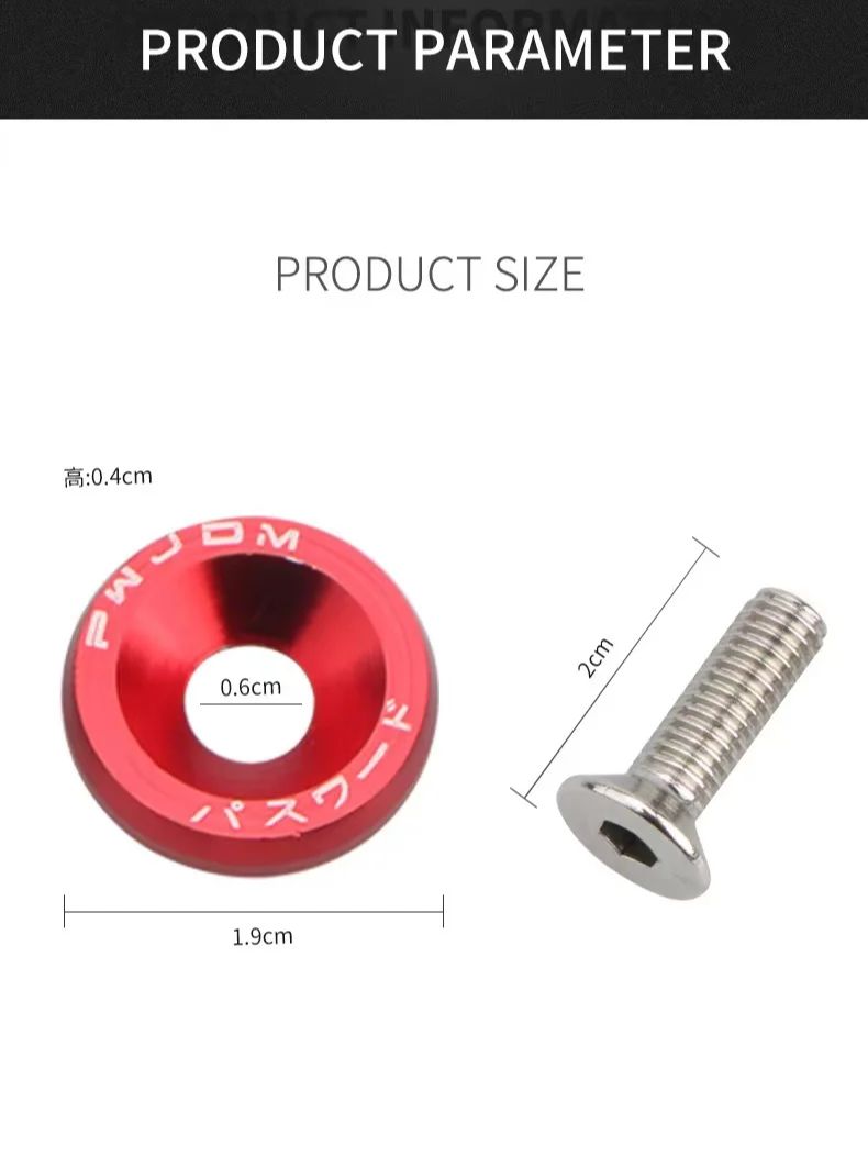 Sujetadores modificados de piezas para coche, arandela de parachoques, tornillos cóncavos del motor, arandela de guardabarros, pernos de placa de matrícula, junta de estilo de coche, 10 M6