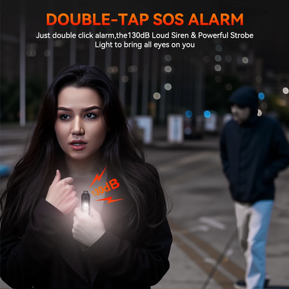Camluxy 130dB Safety Self Defense Alarm Type-C Rechargeable Personal LED Emergency Night Light with Key Chain for Night Running