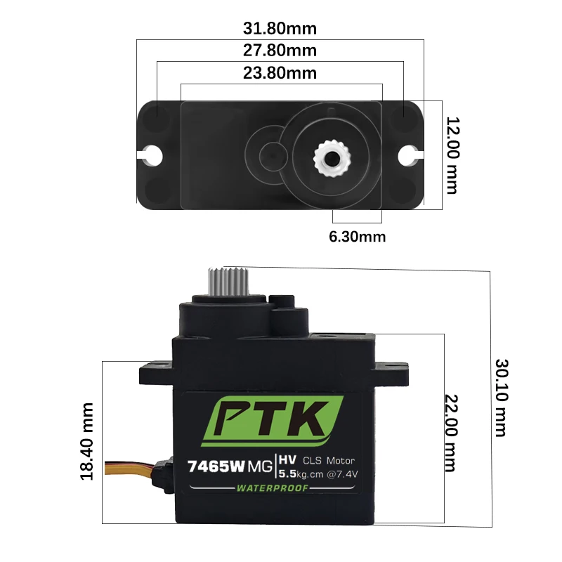 PTK 7465W MG 9g digital servo Metal gear waterproof HV 5kg fixed wing RC Car Helicopter Robot servo 180° 1/8 servo