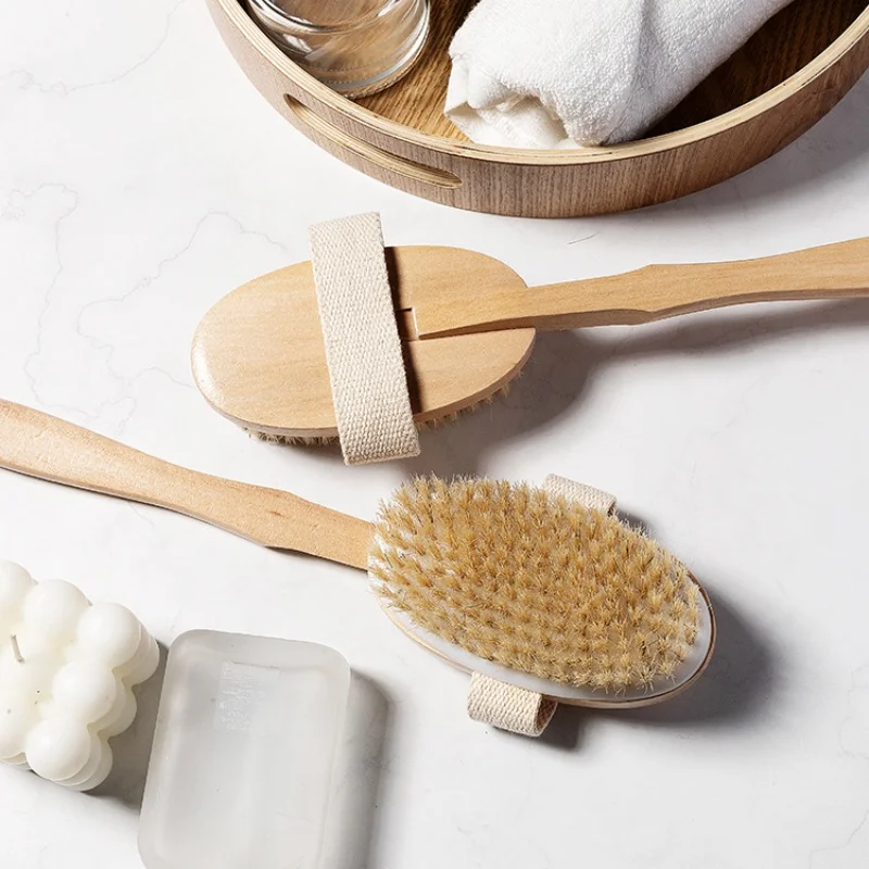 1Pc 木製取り外し可能なロングハンドルシャワーボディブラシ浴室洗浄ブラシ入浴マッサージャーバック角質除去ブラシバスツール