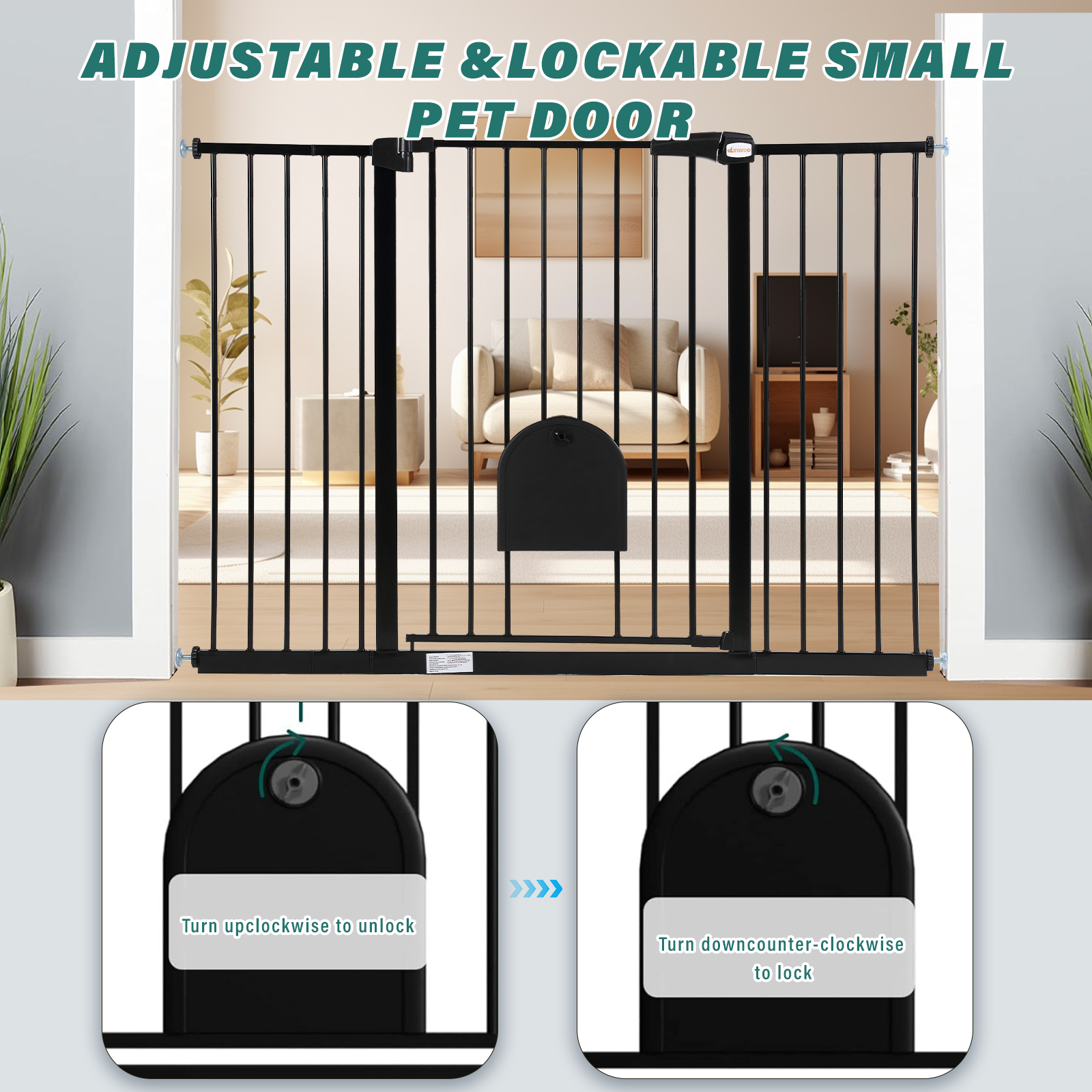 Puerta de seguridad interior extra ancha, puerta interior de cierre automático para niños/perros, puerta de bebé con cierre automático montada a presión para aberturas de puertas