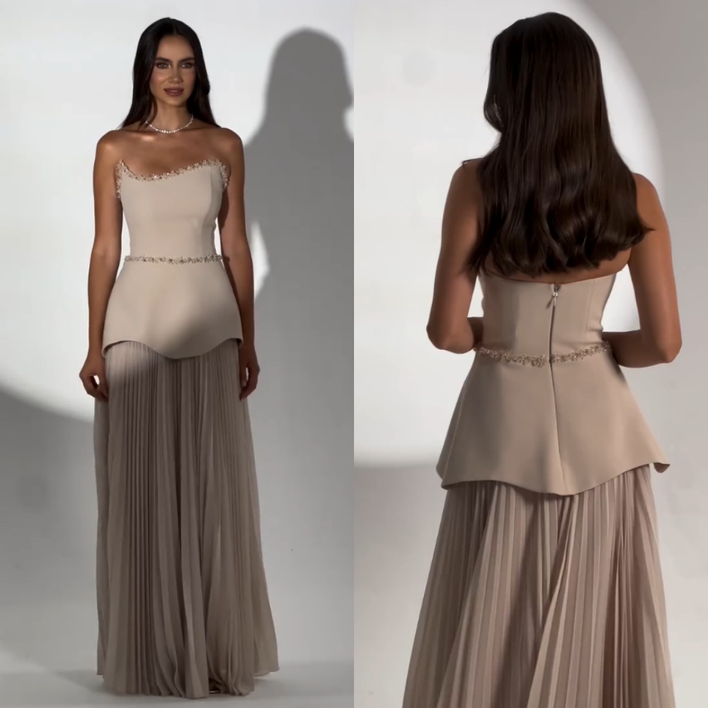 Maßgeschneidertes Jersey-Kleid mit Pailletten und Falten, trägerlos, A-Linie, lange Kleider, maßgeschneiderter Anlass, Reißverschluss, Abschlussball-Partykleid, exquisiter glitzernder Abend
