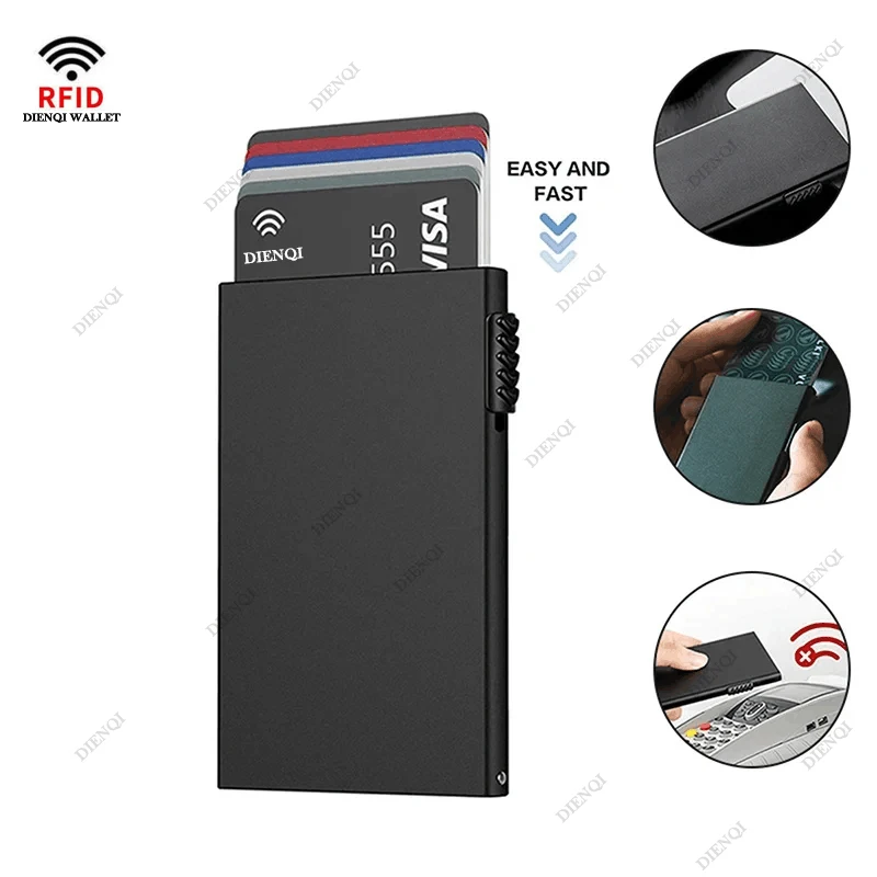 Cartera inteligente Rfid, tarjetero de Metal, billeteras finas para hombres y mujeres, billetera minimalista emergente, monedero pequeño negro, Vallet de Metal