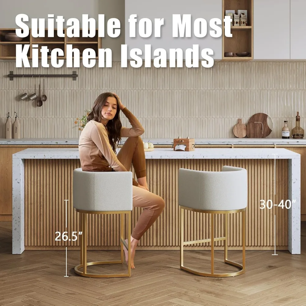 Modern Counter Height Bar Stools,Bar Stools Set of 3,Fabric Upholstered Barrel Barstools with Backs,26'' Kitchen Island Chairs