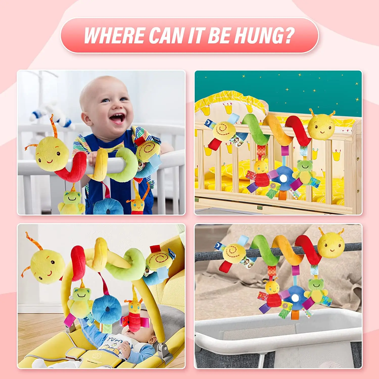 Asiento de coche colgante para bebé, juguetes de peluche para actividades, cochecito colgante, juguetes con chirriador BB y sonajeros para recién nacido, juguete de actividad de viaje