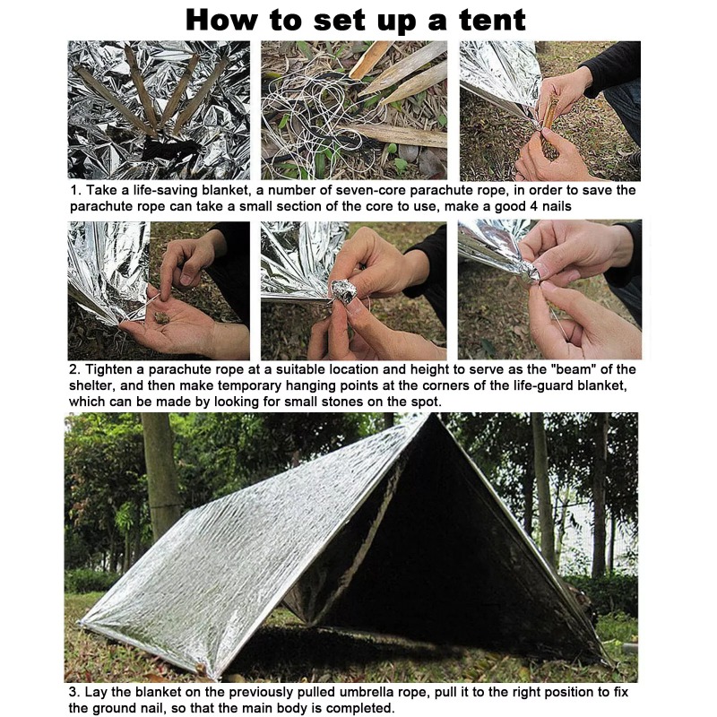 Outdoor Survival Emergency Blanket Portable Small Reflective Film Windproof Waterproof Aluminum Foil Blanket Survival Tool