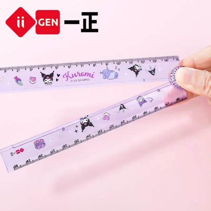 1pcs Sanrio Kuromi Image Rotating Folding Ruler 30cm Cartoon Children's Primary School Student Multi functional Ruler Stationery