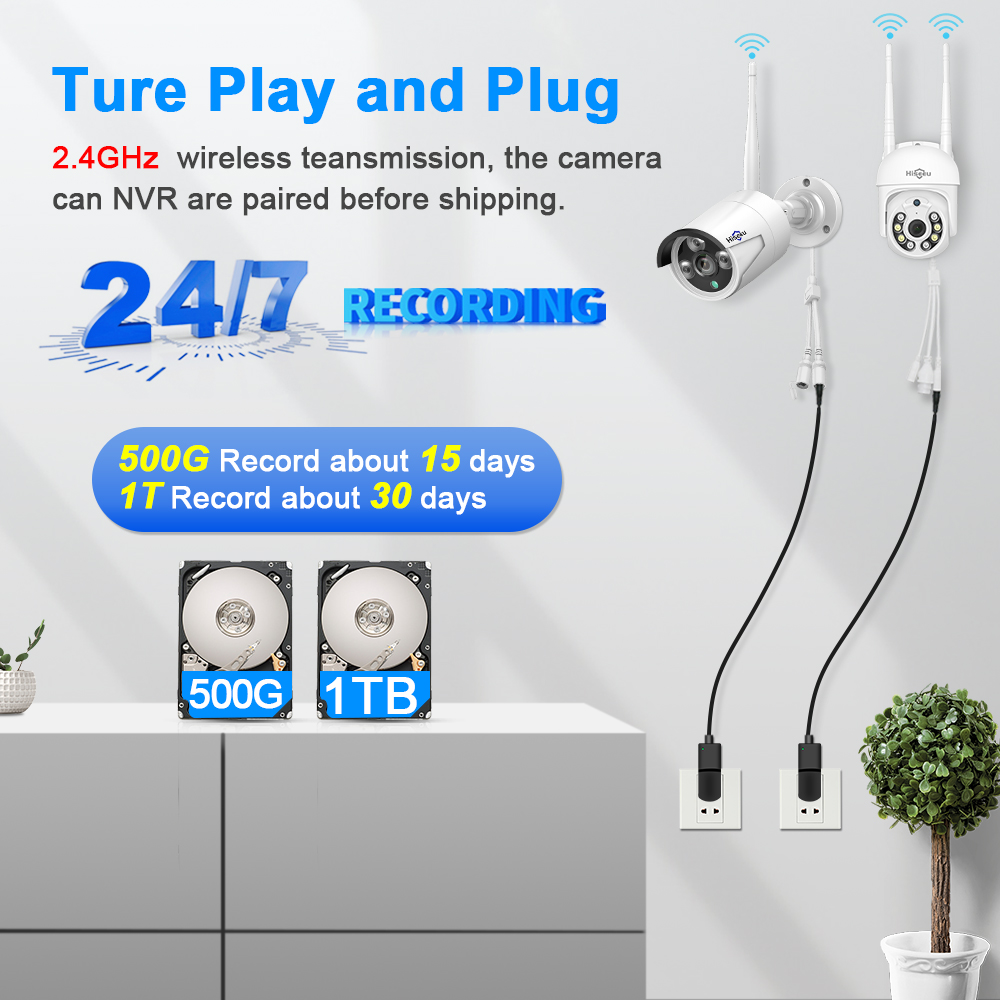 Hiseeu 16CH NVR 3/5MP WIFI IP Cameras Security Kit Human Detection Night Vision One-way Audio Wireless CCTV Surveillance System