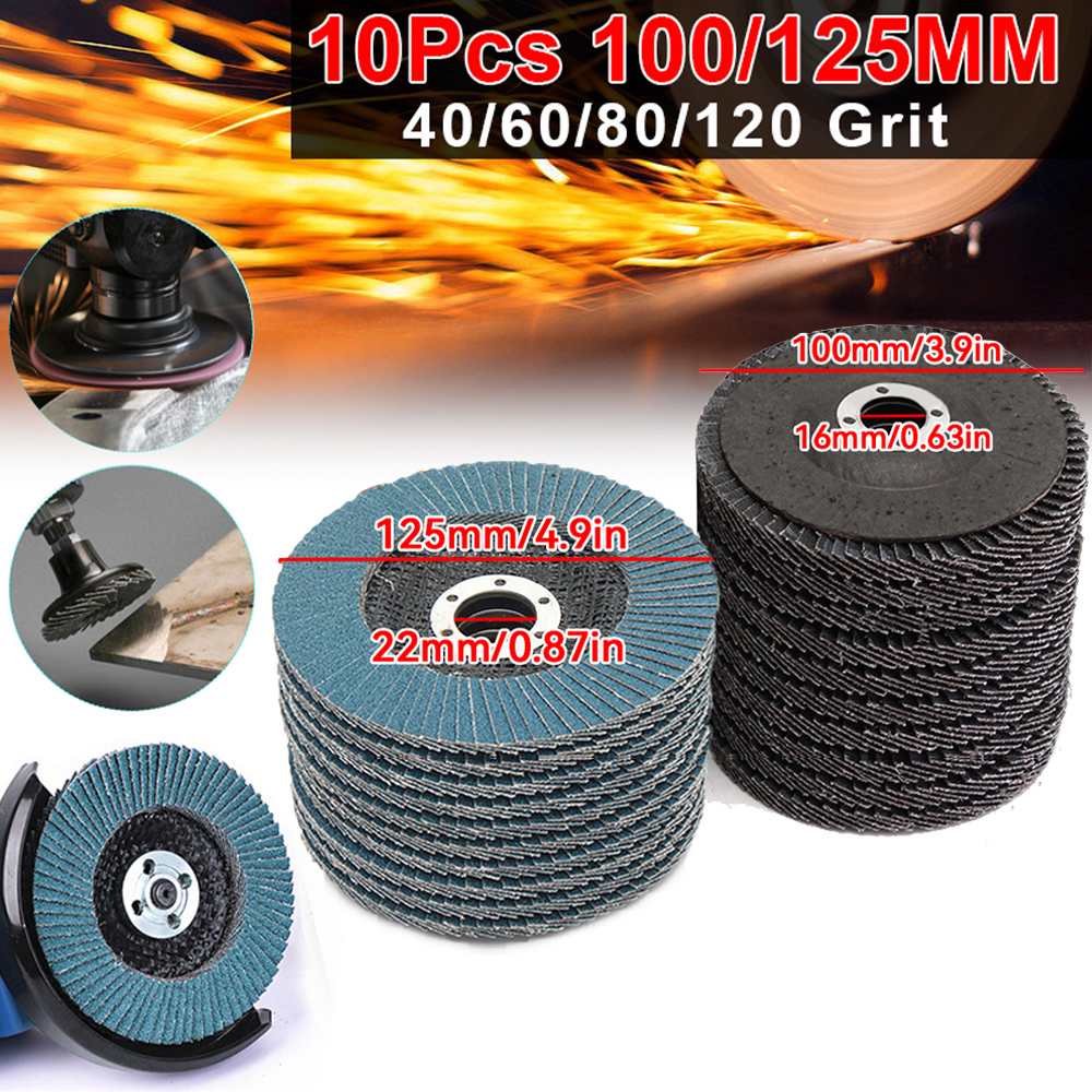 10 sztuk 125mm płaskie tarcze listkowe 5 "40/60/80/120 Grit szlifierka kątowa tarcze szlifierskie kąt szlifierskich do polerowania metalu i drewna