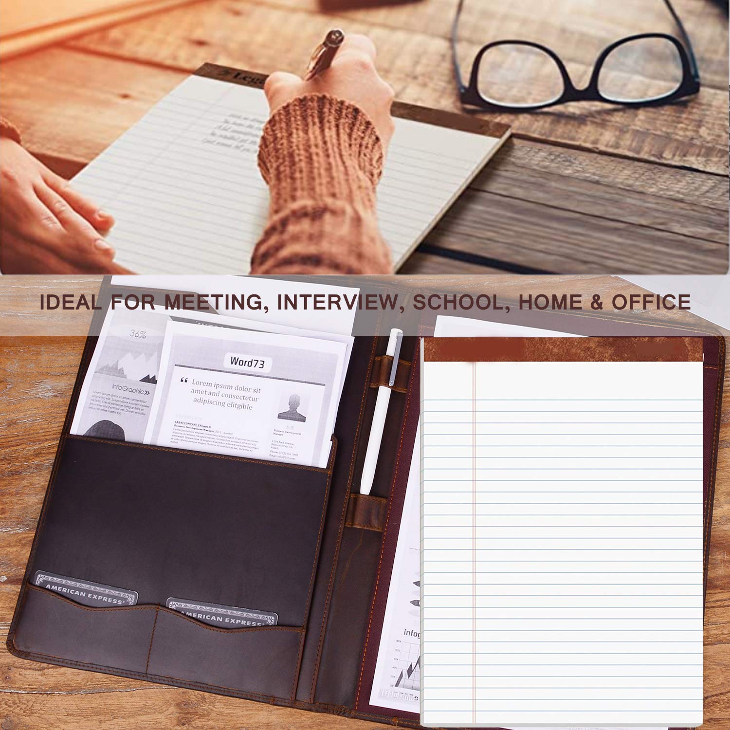 Vintage Genuine Leather Notepad Clipboard A4 Folder Legal Pad iPad 10.5" Tablet Case 33.5x25.4x3cm 0.8kg