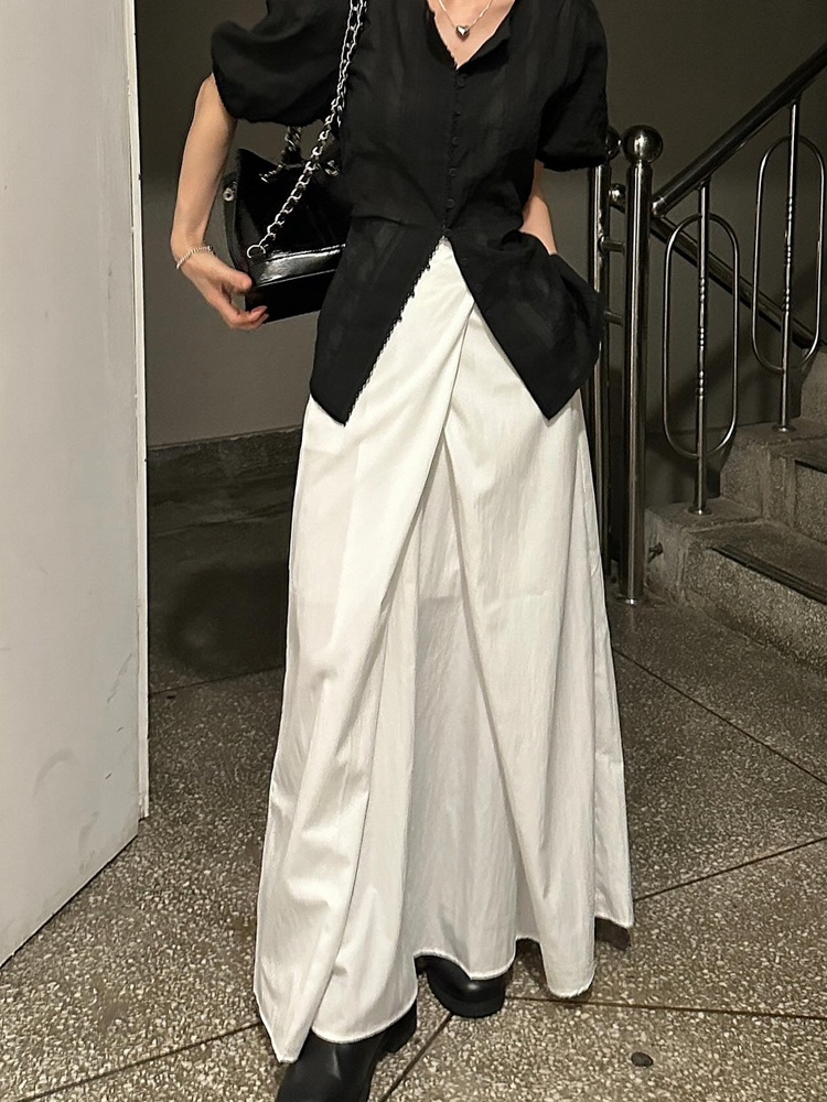 White A-Line Midi Skirt Women's Summer New Sle Chic Design Loose Versatile Knee-Length Half Body Skirt Korean Sle Commute