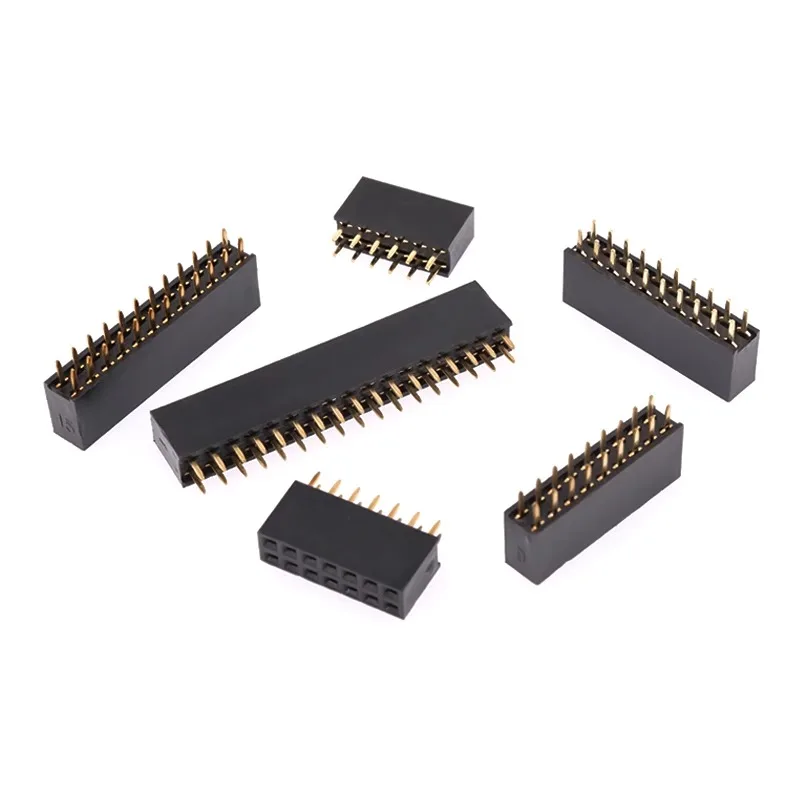 Cabeçalhos de pino fêmea pcb fileiras duplas 2-20 pinos soquetes fêmea para macho reto 2.54mm dip fileiras duplas placa de pc através do conector de placa