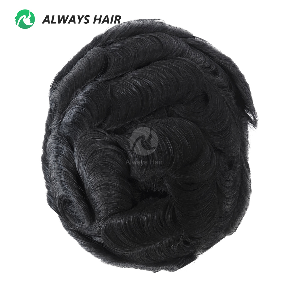 Alwayshair - Fine Mono Toupee 5 cali Włosy indyjskie Mężczyźni Proteza kapilarna 120% 130% Gęstość Trwała peruka Mężczyzna DMC