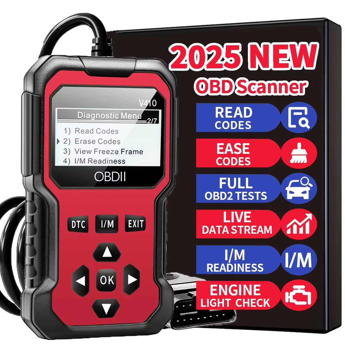 OBD2-scanner Directe foutcodelezer en spanningscontrole |   OBDII/CAN Volledige systealdiagnose |   10-seconden foutanalyse