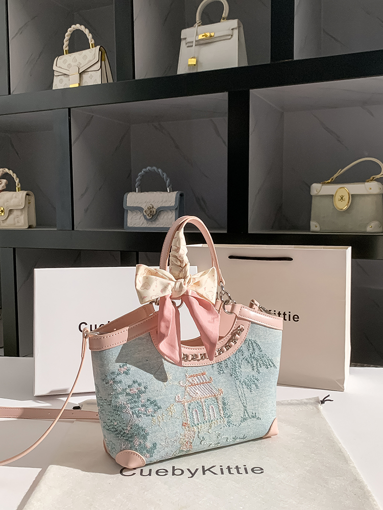 Bolsa Buet E Bordada Bolsa de Mão Fena Versátil Bolsa de Ombro Única Bolsa de Cesta de Couro io Casual