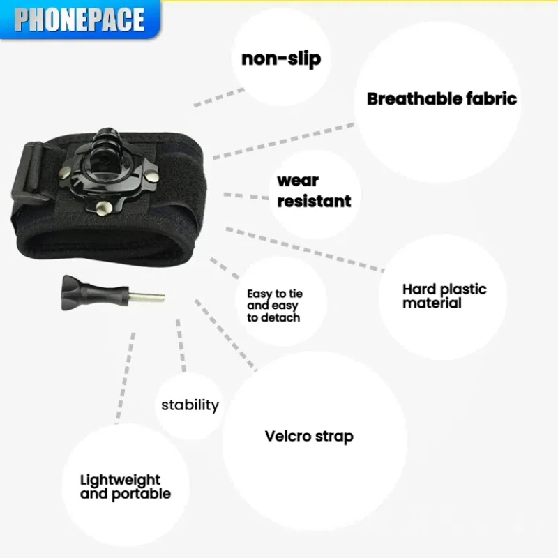 Supporto per cinturino da polso con rotazione di 360 gradi per GoPro 13 12 11 10 9 Supporto per cinturino da polso per guanto da polso per accessori DJI OSMO Action 4/5Pro