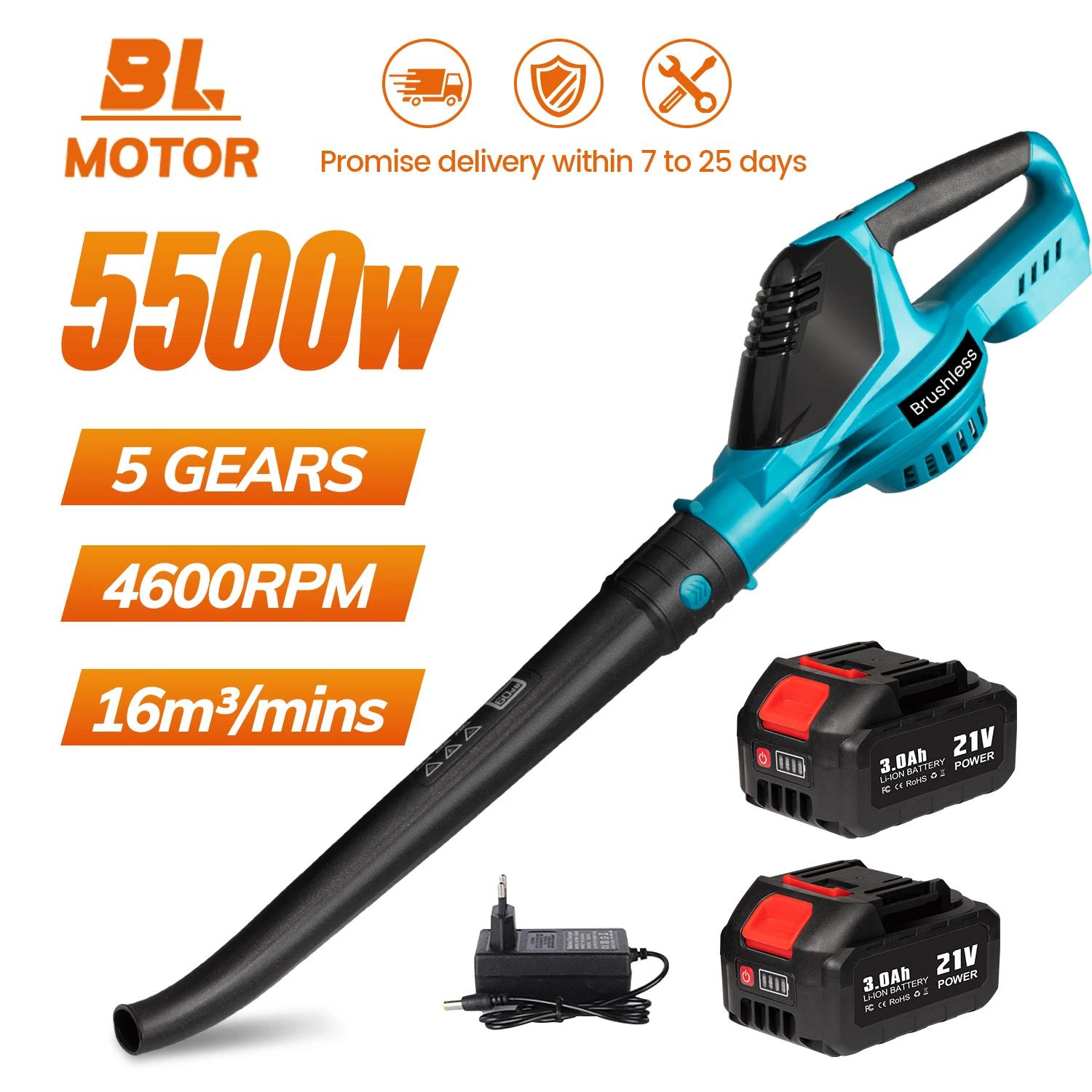Бесщеточный электрический воздуходувка 5500 Вт для Makita, 18 В, аккумуляторные штифты, беспроводной вентилятор для снега, листьев, инструмент для очистки пыли, подходит