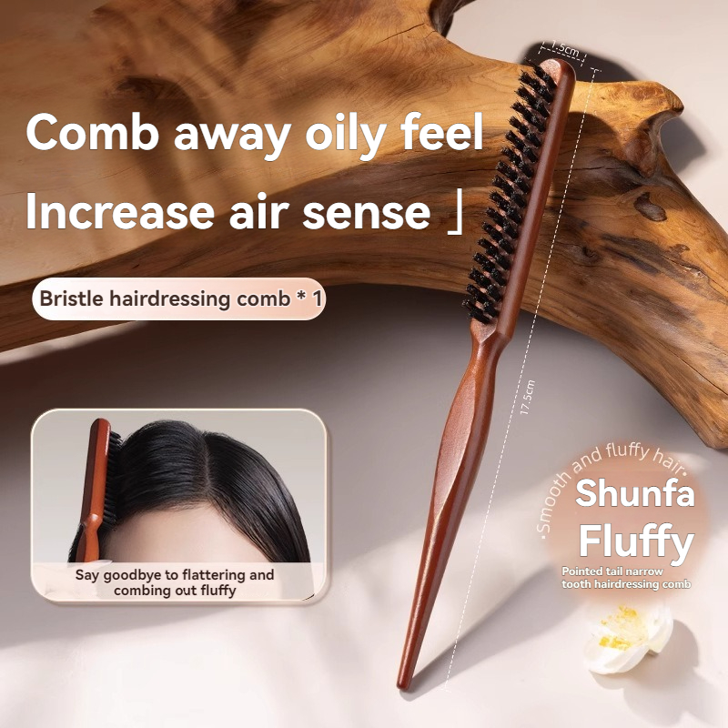 Natuurlijke Varkenshaar Haar Pluizige Kam Houten Handvat Haarborstel Anti-statische Kapper Haar Kam Hoofdhuid Massage Kapper Styling tool