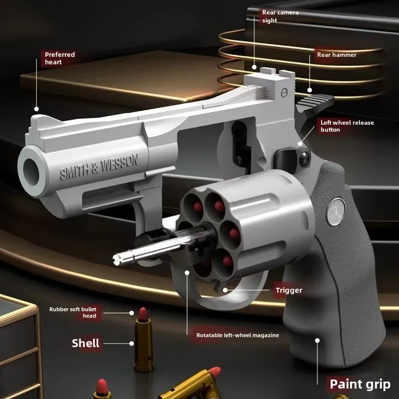 Soft Bullet Toy Gun Set with Ejecting Revolver for Kids, One-Key Detachable Pistol, Continuous Shooting