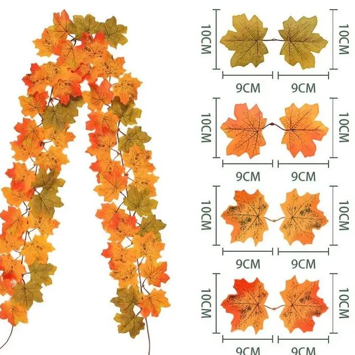 Artificial Green Maple Leaf, Decoração de outono, Halloween e Natal, Suspensão, Videira Simulação, 2m